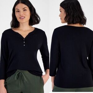 Style & Co Lightweight Cotton V-Neck 3/4 Sleeve Henley Tee Size XL Classic Basic